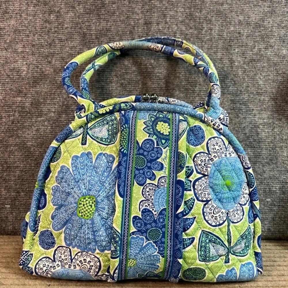 Vera Bradley Blue Lagoon Kisslock Satchel Quilted Floral Handbag Blue Green